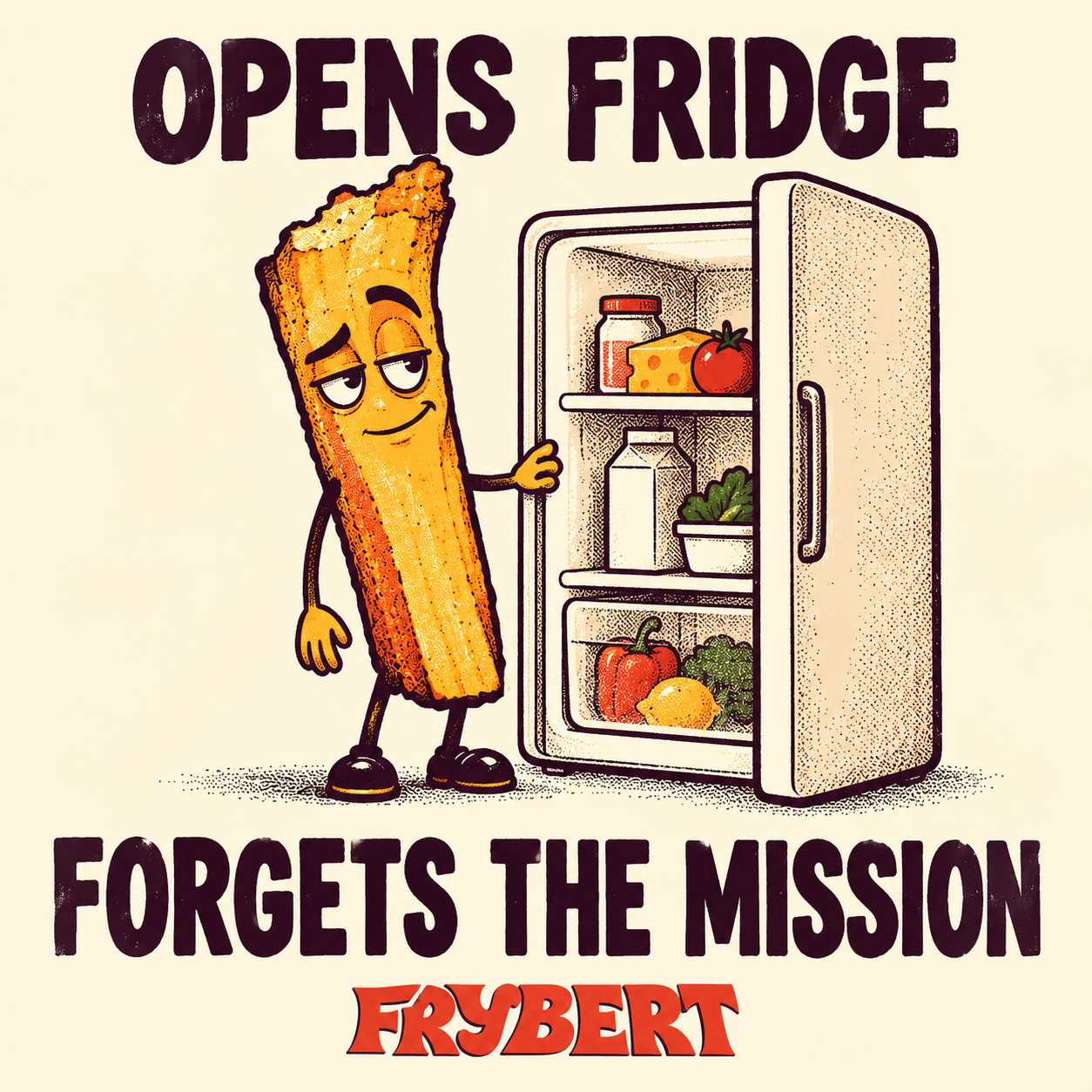 FRYBERT opens the fridge and forgets the mission