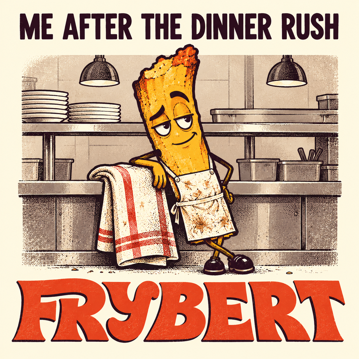 A tired FRYBERT after the dinner rush